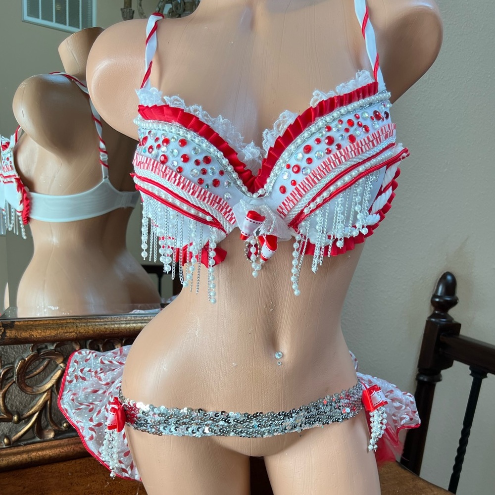 Sequin handmade candy cane Christmas rave top & matching set Halloween costume